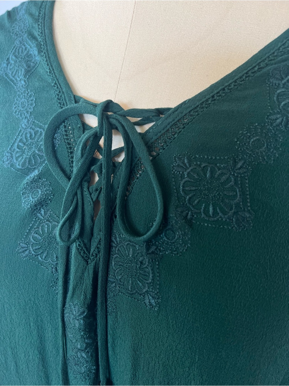 Xhilaration Forest Green Long Sleeve Lace-Up Tunic Dress - Picture 2 of 6